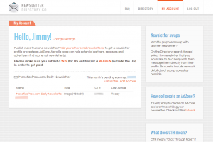 NewsletterDirectory.co dashboard