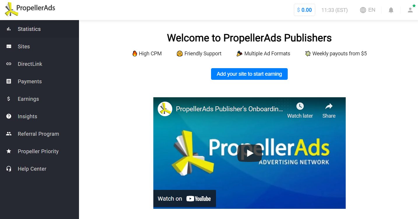 Propeller Ads Dashboard Propeller Ads Dashboard